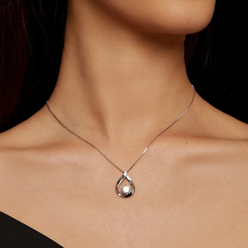 (image for) Pandora Style Water Drop Moissanite Necklace (One Certificate) - MSN015 - View 5