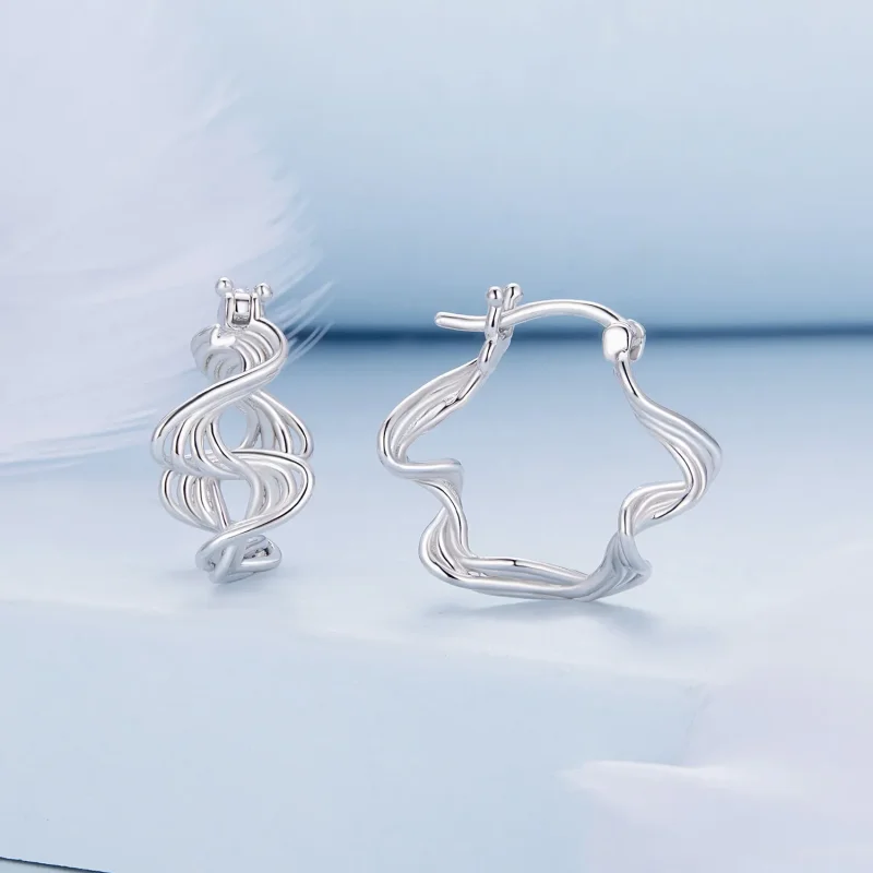 (image for) Pandora Style Wave Hoop Earrings - BSE907 - View 2