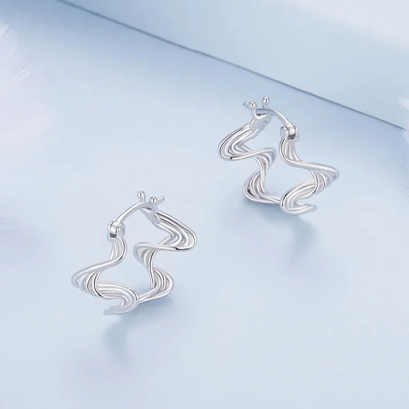 (image for) Pandora Style Wave Hoop Earrings - BSE907 - View 3