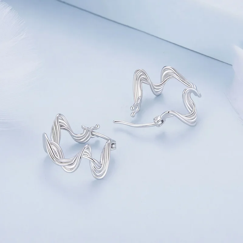 (image for) Pandora Style Wave Hoop Earrings - BSE907 - View 4