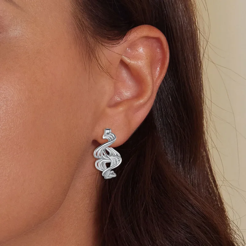 (image for) Pandora Style Wave Hoop Earrings - BSE907 - View 5