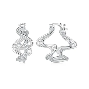 (image for) Pandora Style Wave Hoop Earrings - BSE907