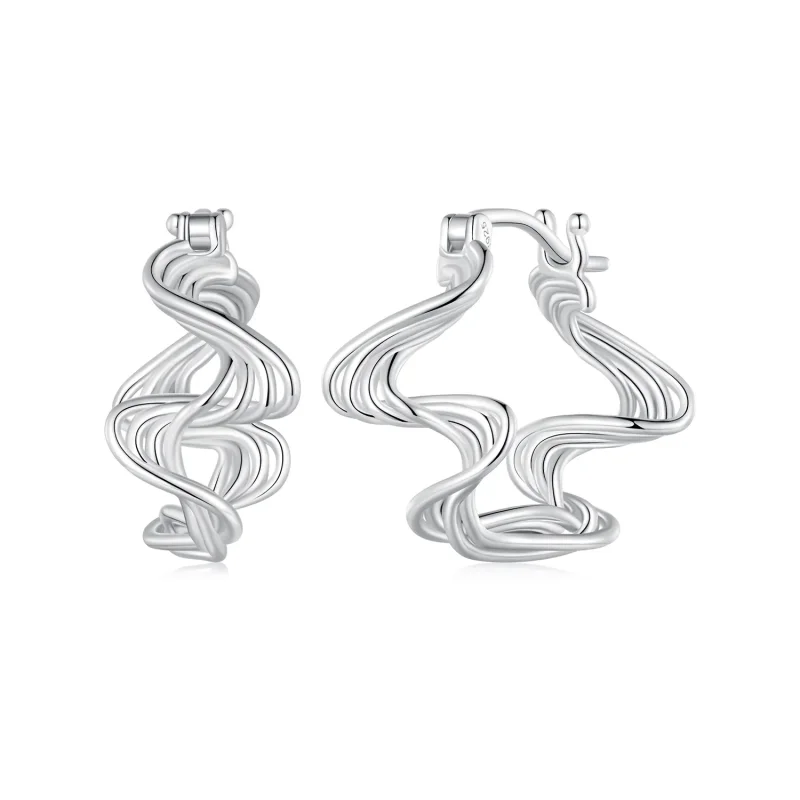 (image for) Pandora Style Wave Hoop Earrings - BSE907 - Product Image