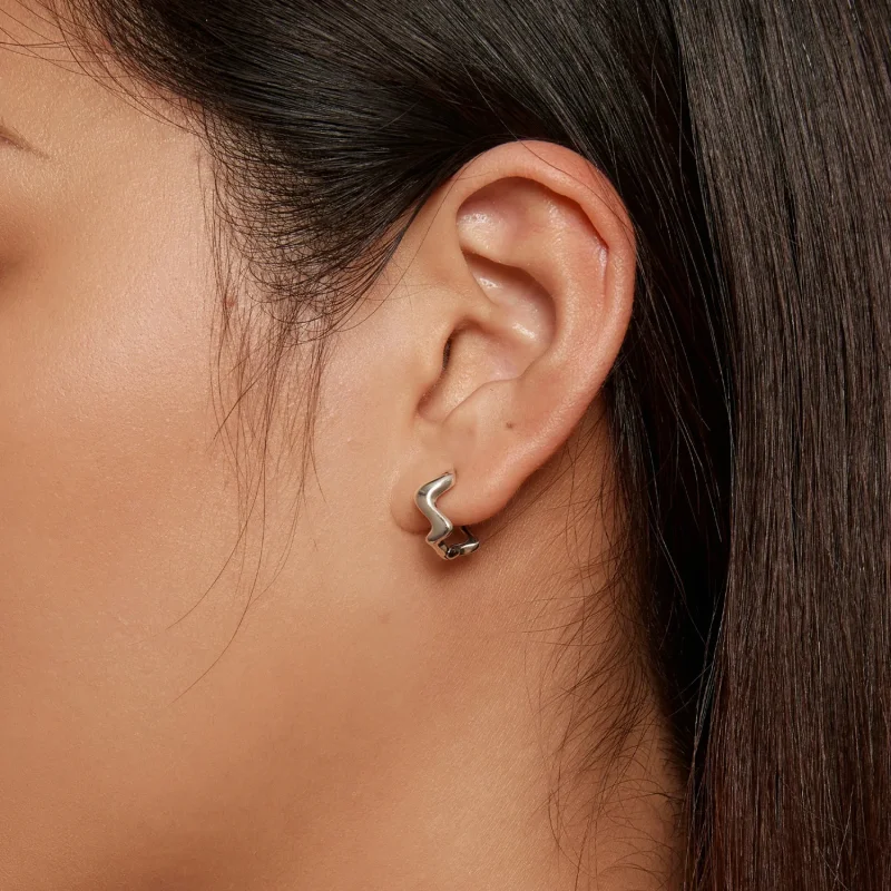 (image for) Pandora Style Wave Hoop Earrings - SCE1624 - View 6