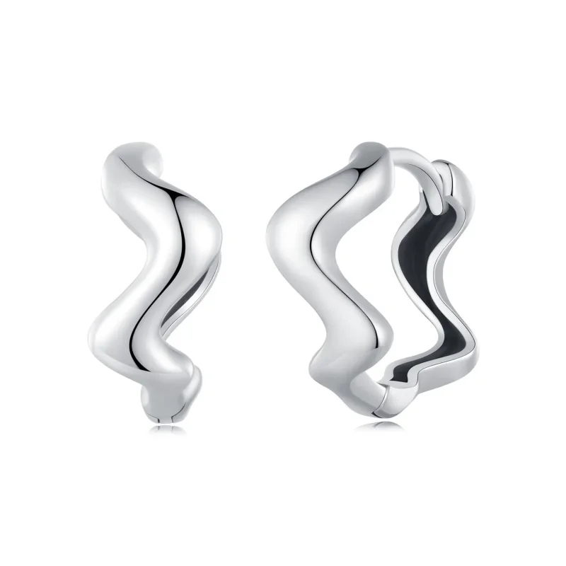 (image for) Pandora Style Wave Hoop Earrings - SCE1624 - Product Image