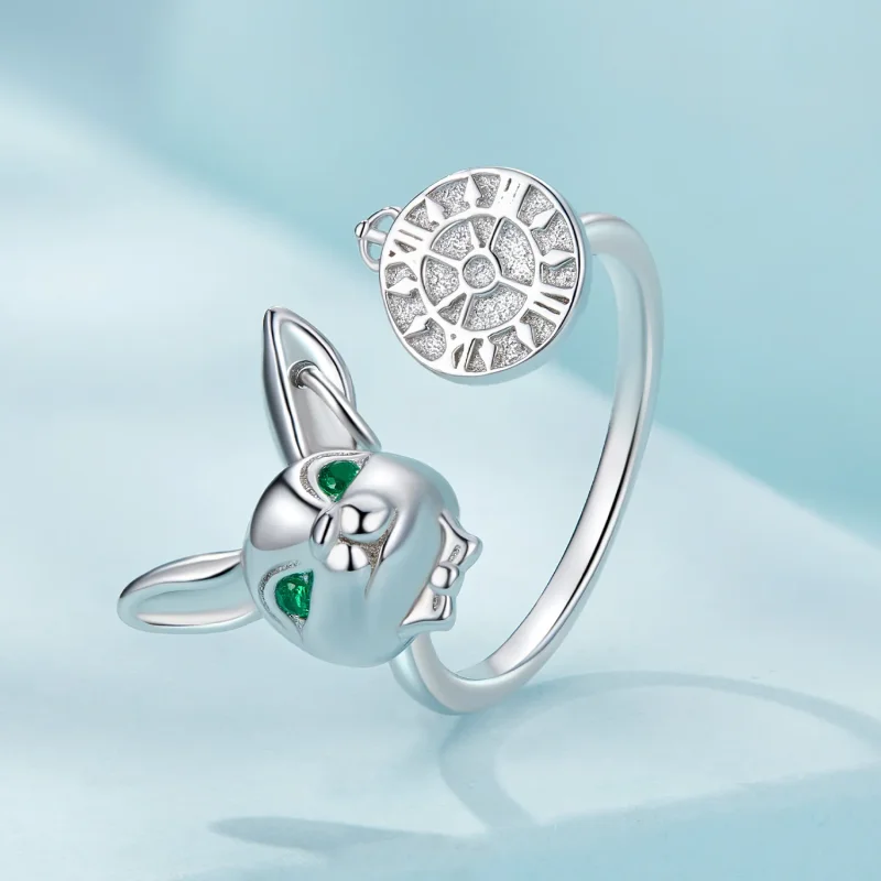 (image for) Pandora Style White Rabbit Clock Ring - SCR948-E - View 2