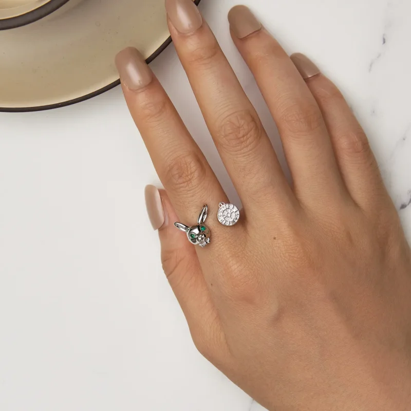 (image for) Pandora Style White Rabbit Clock Ring - SCR948-E - View 5