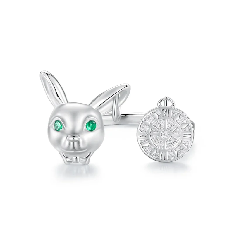 (image for) Pandora Style White Rabbit Clock Ring - SCR948-E - Product Image