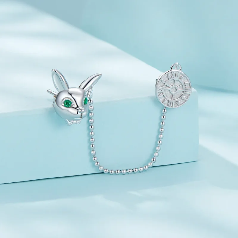 (image for) Pandora Style White Rabbit Clock Studs Earrings - SCE1617 - View 2