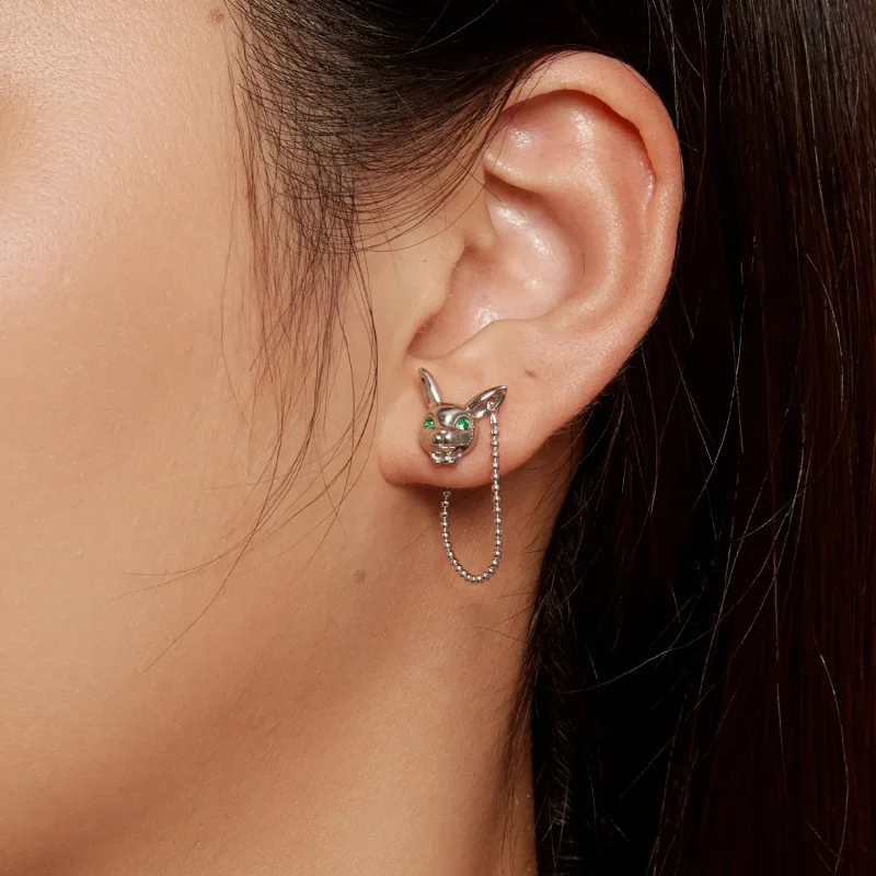 (image for) Pandora Style White Rabbit Clock Studs Earrings - SCE1617 - View 5