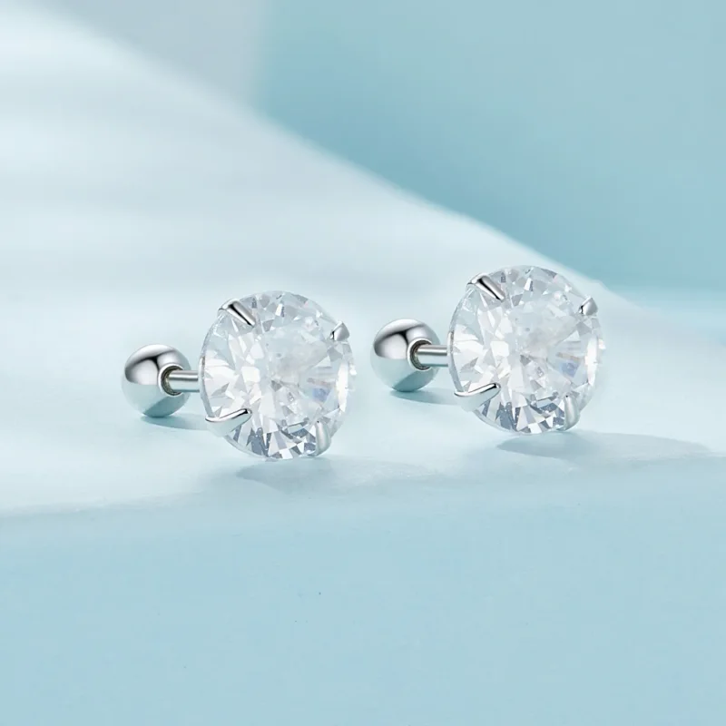 (image for) Pandora Style White Zirconium Studs Earrings - SCE1646-L - View 2
