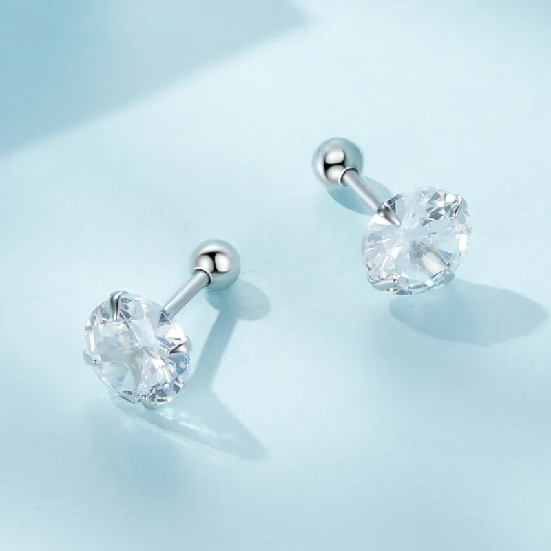 (image for) Pandora Style White Zirconium Studs Earrings - SCE1646-L - View 3