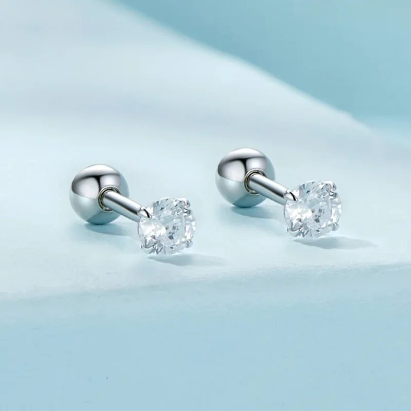 (image for) Pandora Style White Zirconium Studs Earrings - SCE1646-S - View 2