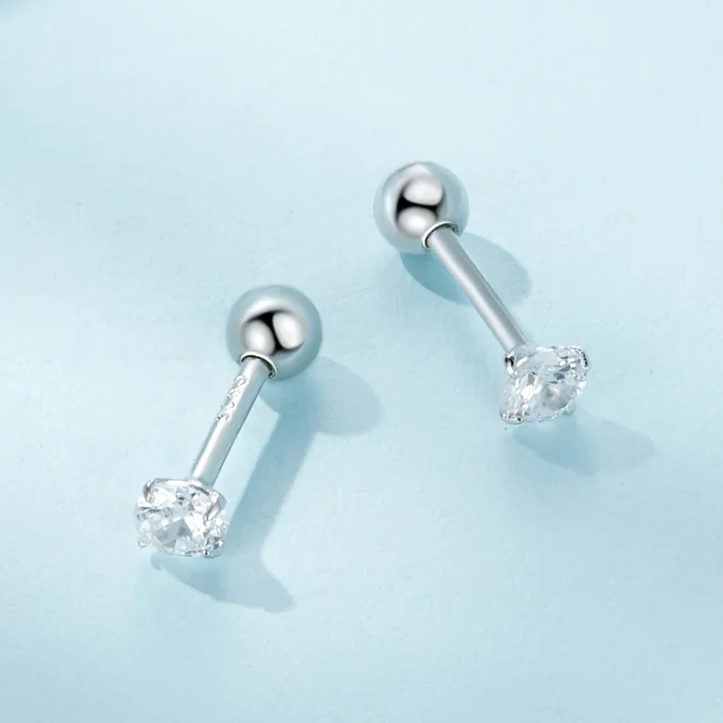 (image for) Pandora Style White Zirconium Studs Earrings - SCE1646-S - View 3