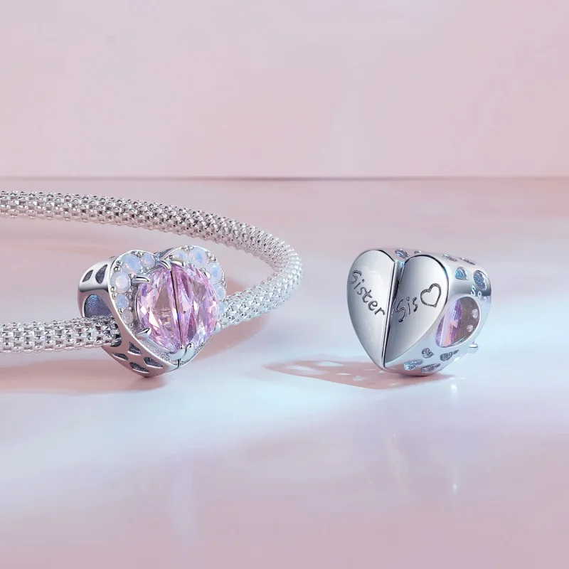 (image for) Pink Sisters Heart Charm in Pandora Style - SCC2641 - View 4