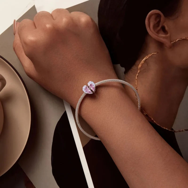 (image for) Pink Sisters Heart Charm in Pandora Style - SCC2641 - View 8