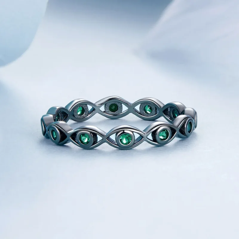 (image for) PANDORA Style Black Gold Plated Devil's Eye Ring - BSR212-D - View 3