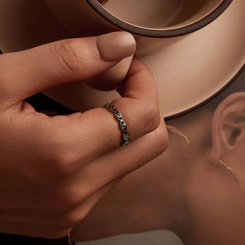 (image for) PANDORA Style Black Gold Plated Devil's Eye Ring - BSR212-D - View 5