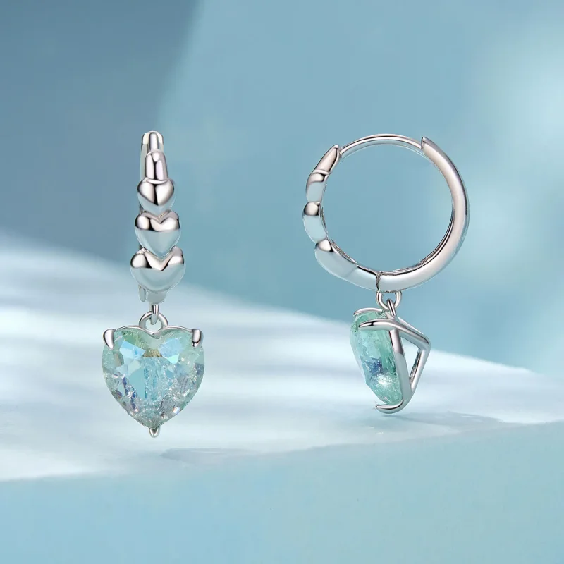 (image for) PANDORA Style Blue Green Ice Zirconia Heart Shape Earrings - SCE1706 - View 2