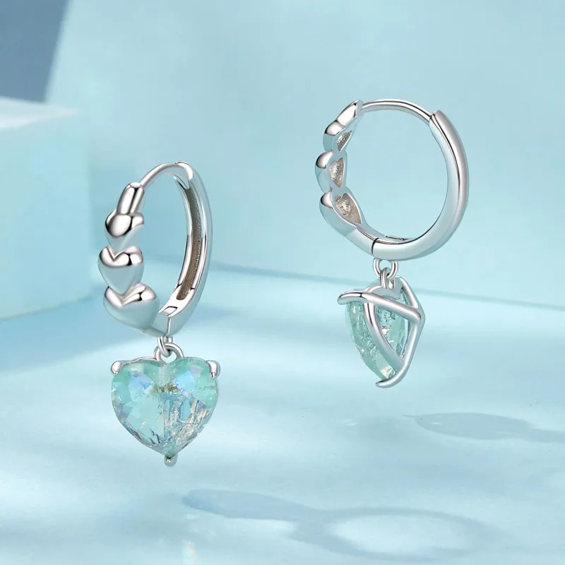 (image for) PANDORA Style Blue Green Ice Zirconia Heart Shape Earrings - SCE1706 - View 3