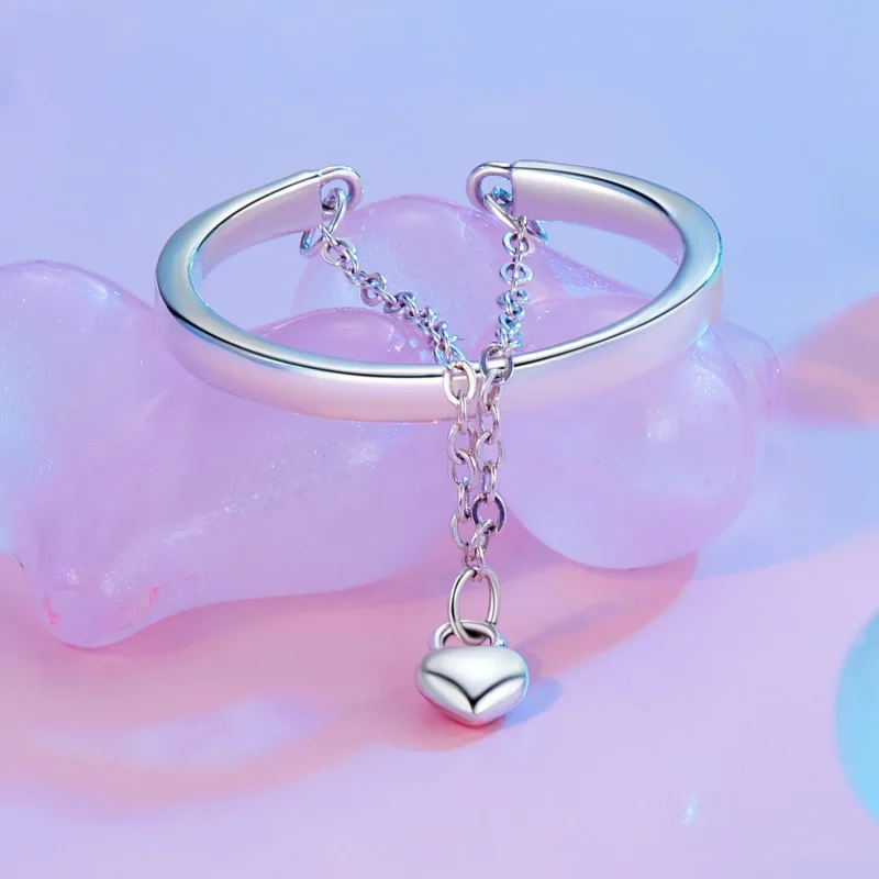 (image for) PANDORA Style Heart Shape Chain Double Layer Ring - SCR1004-E - View 2