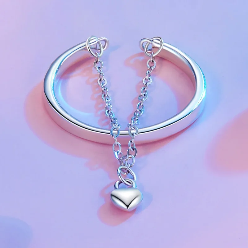 (image for) PANDORA Style Heart Shape Chain Double Layer Ring - SCR1004-E - View 3