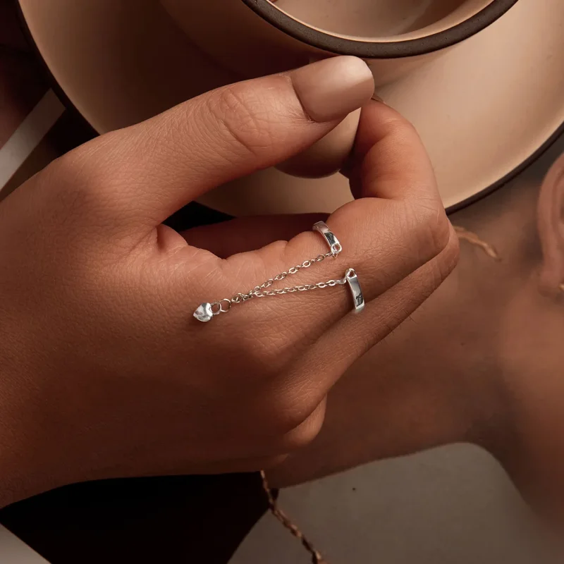 (image for) PANDORA Style Heart Shape Chain Double Layer Ring - SCR1004-E - View 4