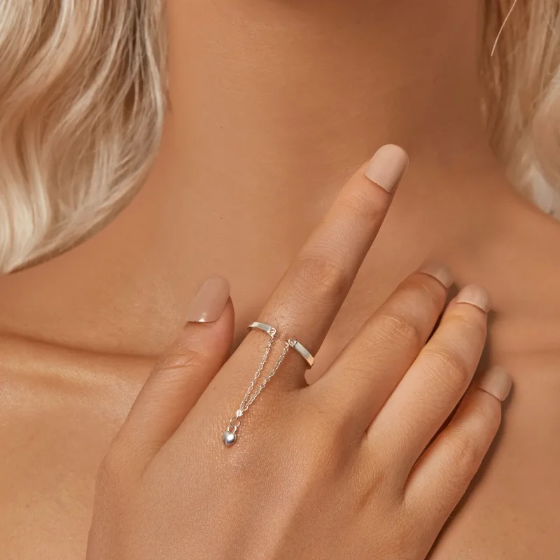 (image for) PANDORA Style Heart Shape Chain Double Layer Ring - SCR1004-E - View 6