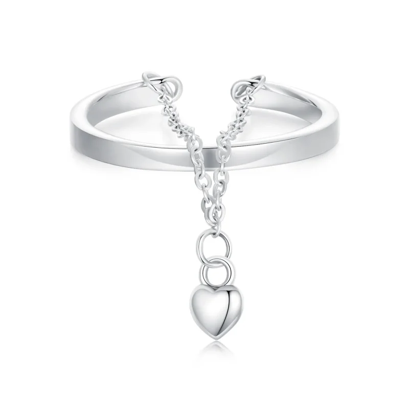 (image for) PANDORA Style Heart Shape Chain Double Layer Ring - SCR1004-E - Product Image