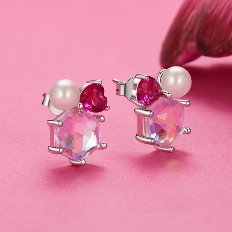(image for) PANDORA Style Pink Sparkling Pearl Earrings - SCE1697 - View 2