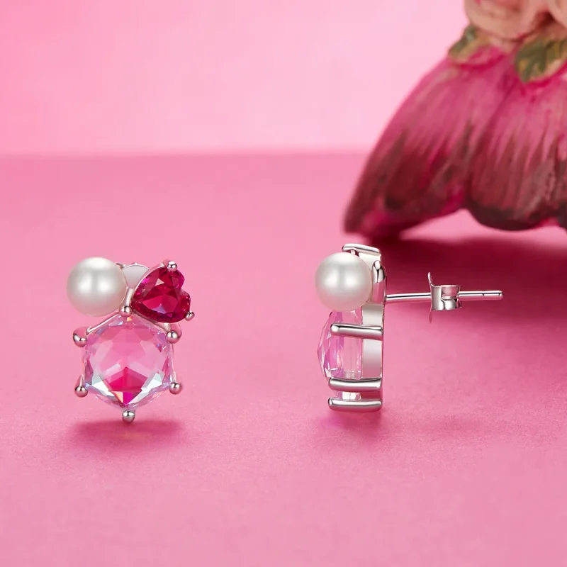 (image for) PANDORA Style Pink Sparkling Pearl Earrings - SCE1697 - View 3