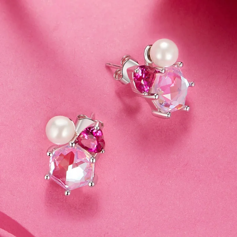 (image for) PANDORA Style Pink Sparkling Pearl Earrings - SCE1697 - View 4