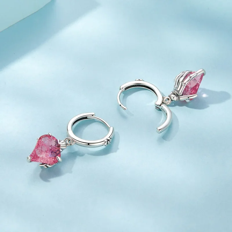 (image for) PANDORA Style Skeleton Hand Heart Shaped Earrings - SCE1705 - View 4