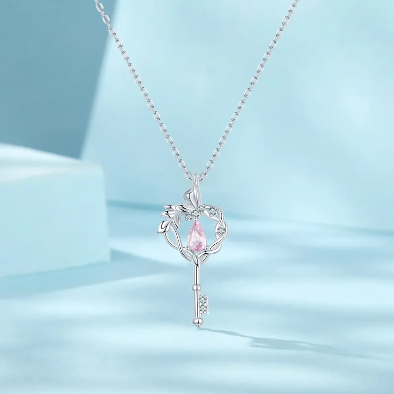 (image for) PANDORA Style Butterfly Vine Heart Key Necklace - SCN518 - View 3