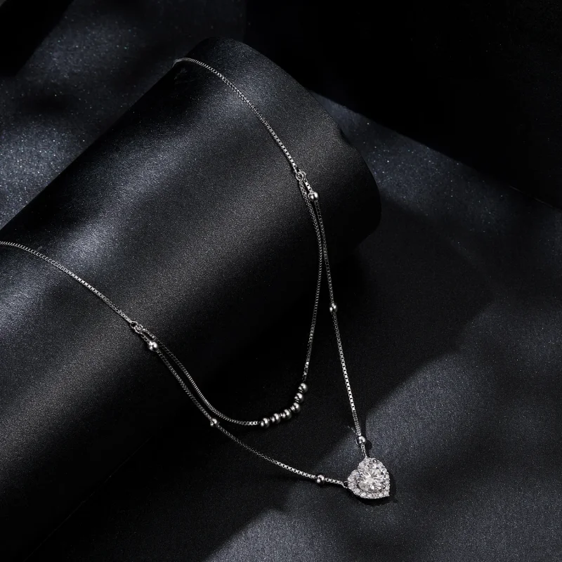 (image for) PANDORA Style Double Moissanite Necklace (One Certificate) - MSN033 - View 2