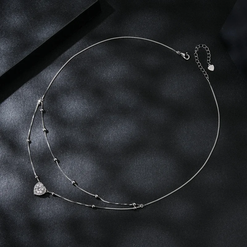 (image for) PANDORA Style Double Moissanite Necklace (One Certificate) - MSN033 - View 3