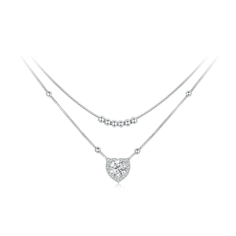(image for) PANDORA Style Double Moissanite Necklace (One Certificate) - MSN033 - Product Image