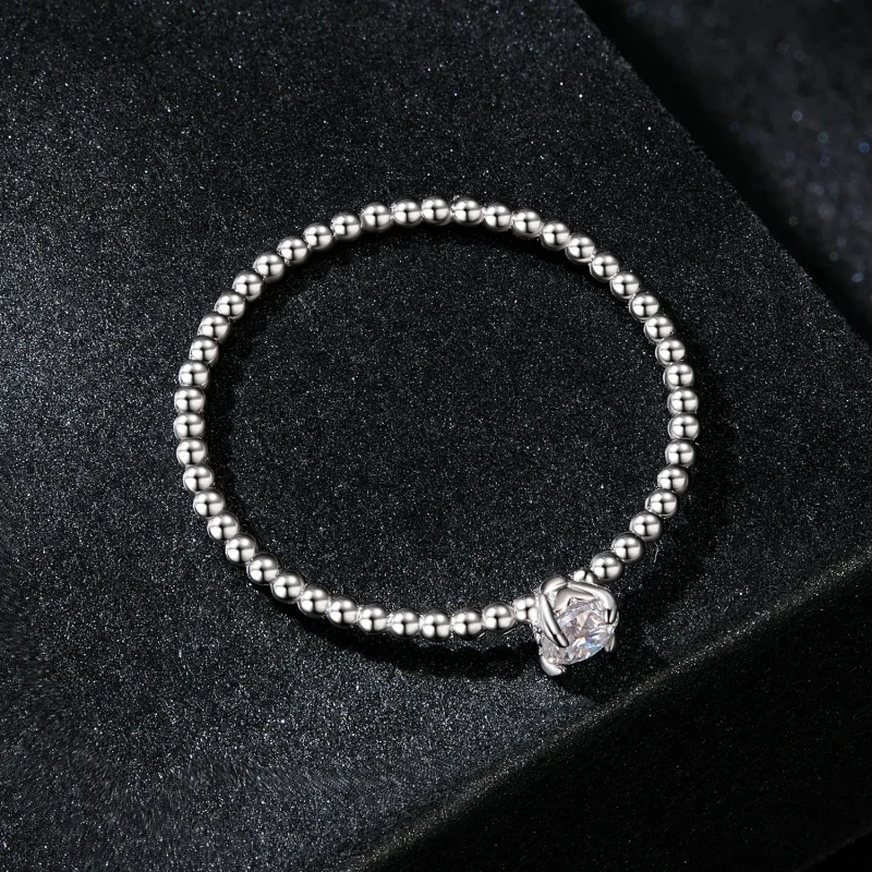 (image for) PANDORA Style Exquisite Bead Hoop Moissanite Stacking Ring (One Certificate) - M - View 4