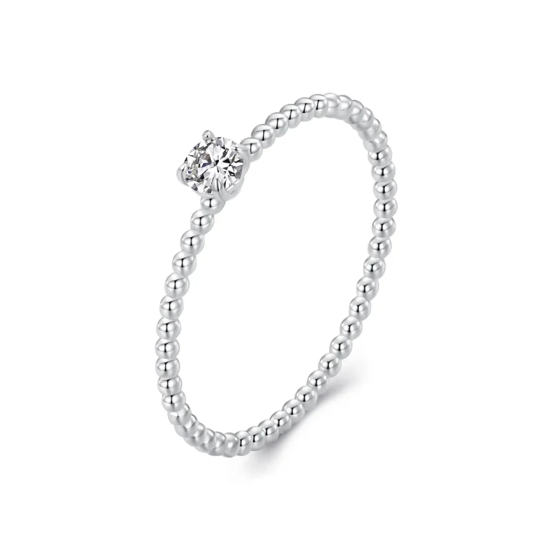 (image for) PANDORA Style Exquisite Bead Hoop Moissanite Stacking Ring (One Certificate) - MSR046 - Product Image