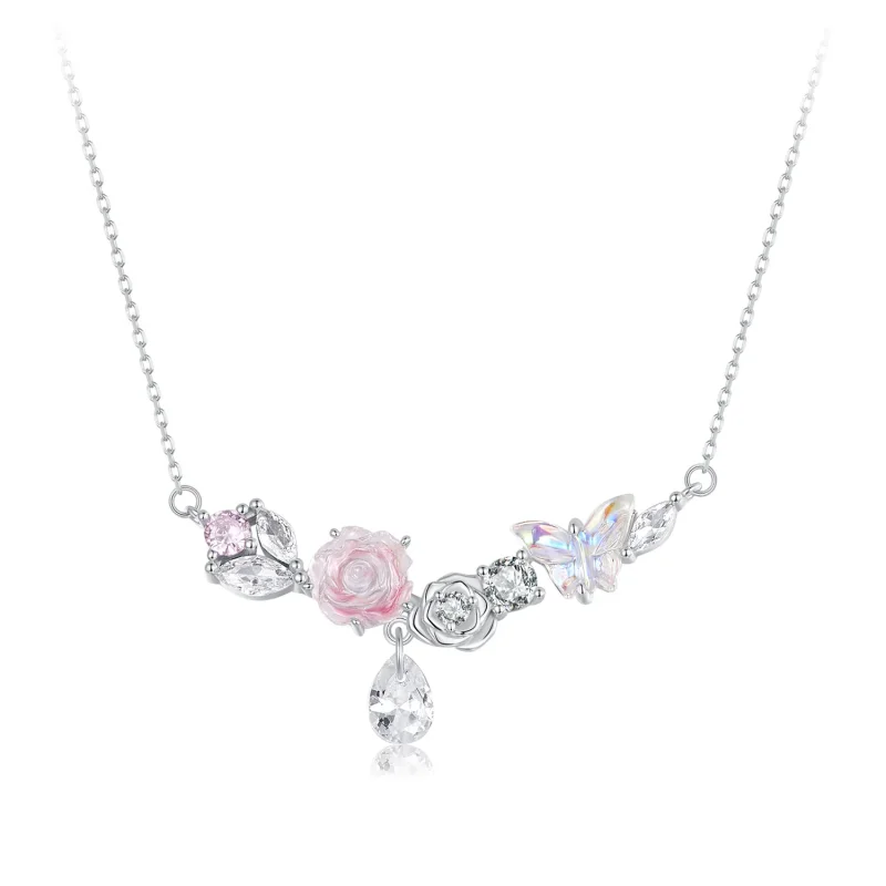 (image for) PANDORA Style Fantasy Butterfly Flower Necklace - SCN521 - Product Image