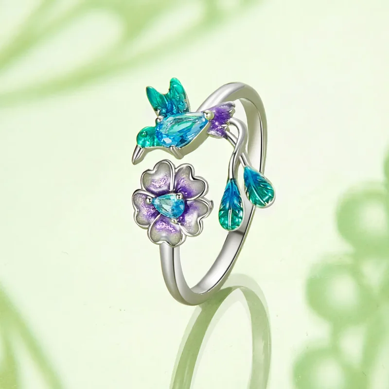 (image for) PANDORA Style Flower And Bird Open Ring - BSR536-E - View 3