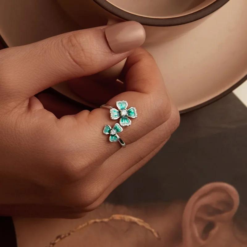 (image for) PANDORA Style Four Leaf Clover Open Ring - BSR528-E - View 7