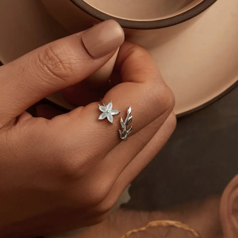 (image for) PANDORA Style Green Flower Open Ring - BSR533-E - View 4