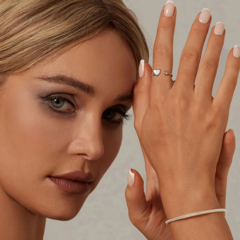 (image for) PANDORA Style Heart-Beating White Shell Open Ring - BSR520-E - View 4