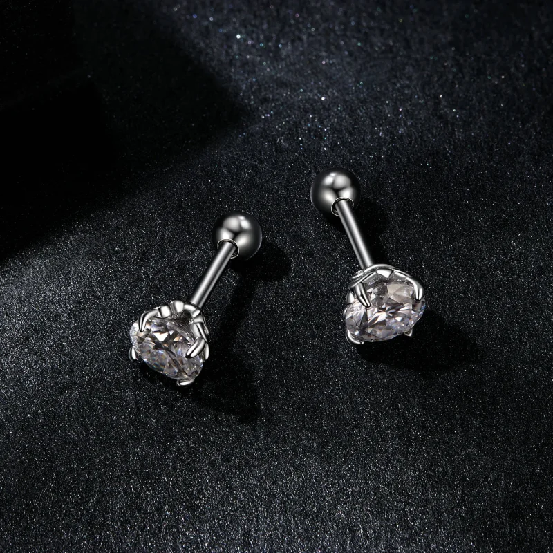 (image for) PANDORA Style Moissanite Pattern Thread Ball Earrings (Two Certificates) - MSE05 - View 3