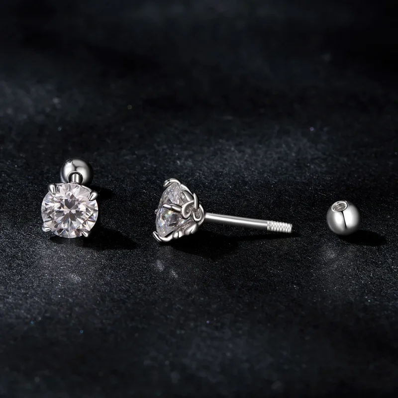 (image for) PANDORA Style Moissanite Pattern Thread Ball Earrings (Two Certificates) - MSE05 - View 4