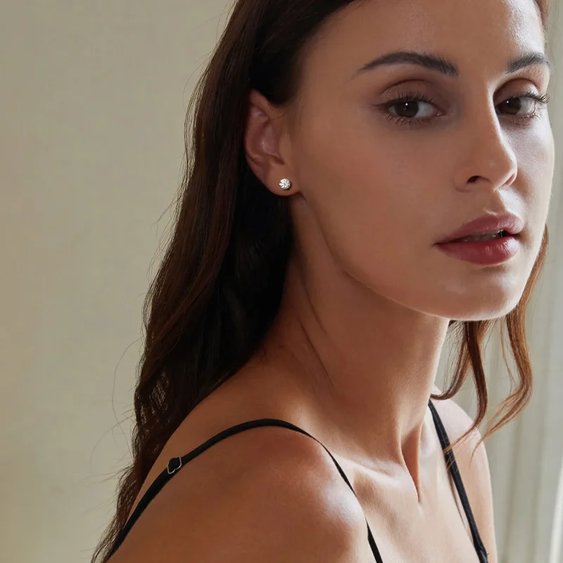 (image for) PANDORA Style Moissanite Pattern Thread Ball Earrings (Two Certificates) - MSE05 - View 8