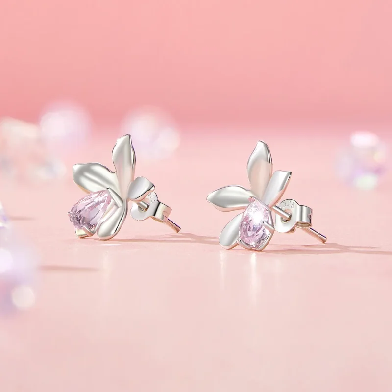 (image for) PANDORA Style Pink Flower Earrings - SCE1723 - View 2