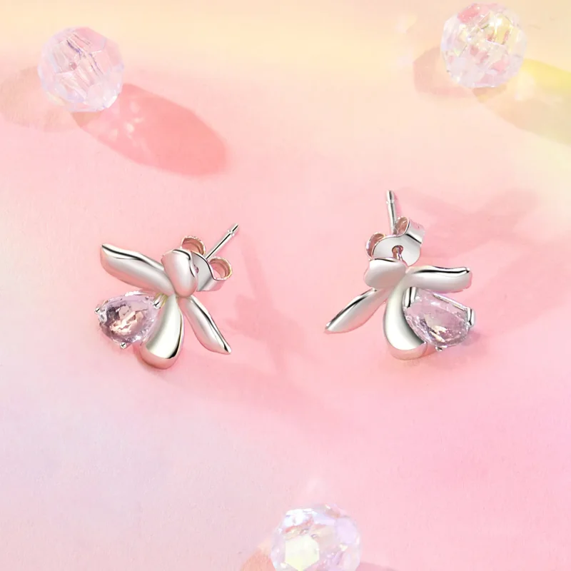(image for) PANDORA Style Pink Flower Earrings - SCE1723 - View 3