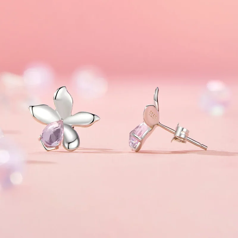 (image for) PANDORA Style Pink Flower Earrings - SCE1723 - View 4